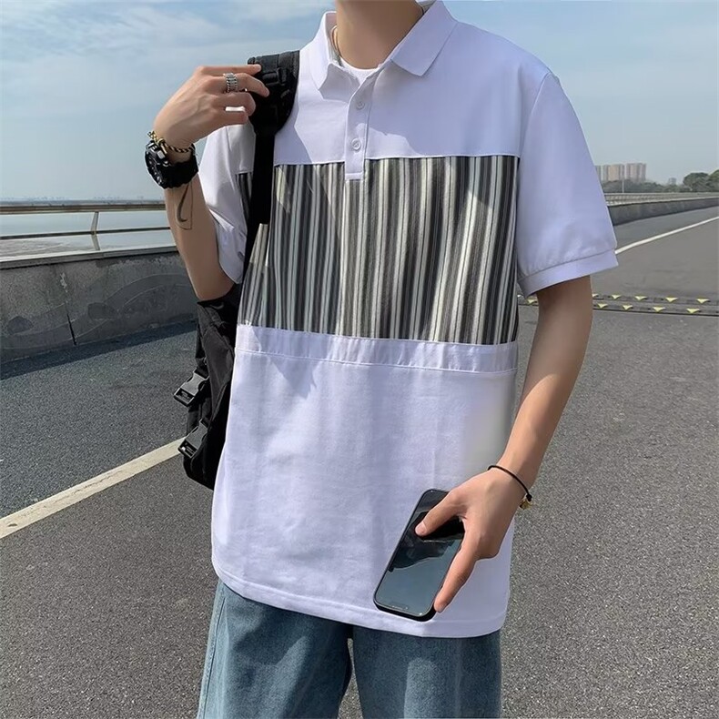 短袖POLO衫男文艺潮流宽松型气质2023慵懒潮夏季新款T恤WB052-P30,男装Polo衫,星座412-2