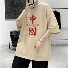 YT26198-P30亚短袖t恤男大码五分袖男宽松七分袖港风模特，男装T恤，电商A040