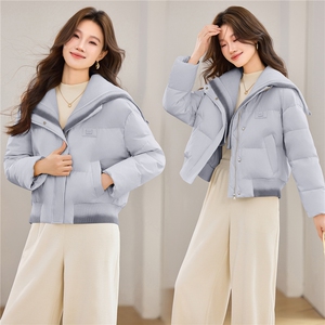 现货2025冬季新款休闲时尚无帽渐变针织领女士加厚加棉保暖棉服