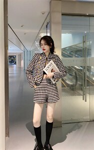 小香风格子套装,女装职业装,沐依惜(2F)