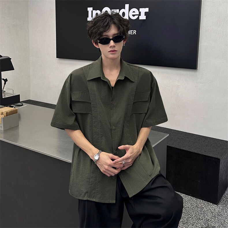 夏季时尚短袖对称假口袋打底衬衫外套时尚打底衬衫T恤短袖P45,男装T恤,电商B319