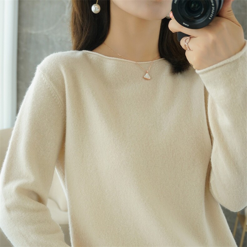 2025新款羊毛衫女低圆领薄款纯色长袖毛衣宽松套头V领针织羊绒衫，女装羊毛衫，鑫源羊绒