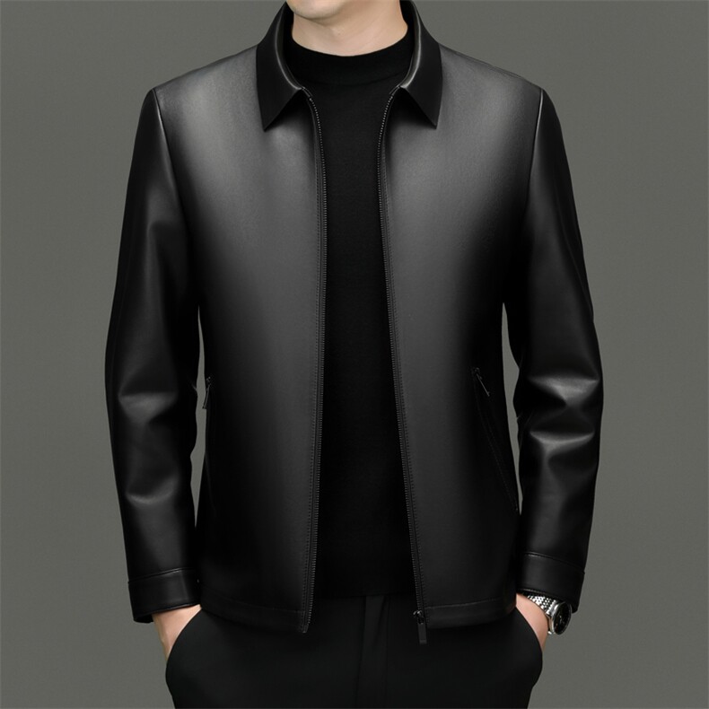 海宁真皮皮衣2025年秋季新款纯色翻领拉链绵羊皮皮衣外套中老年春,男装皮衣,电商B360A（原721A）