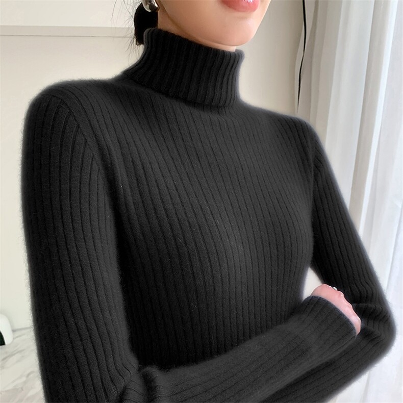 女士秋冬羊绒套衫高领长袖修身简约,女装羊绒衫,拓驰羊绒