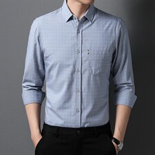 商务休闲衬衣中年男士寸衫新款宽松潮流抗皱纯色长袖西装打底衬衫图片