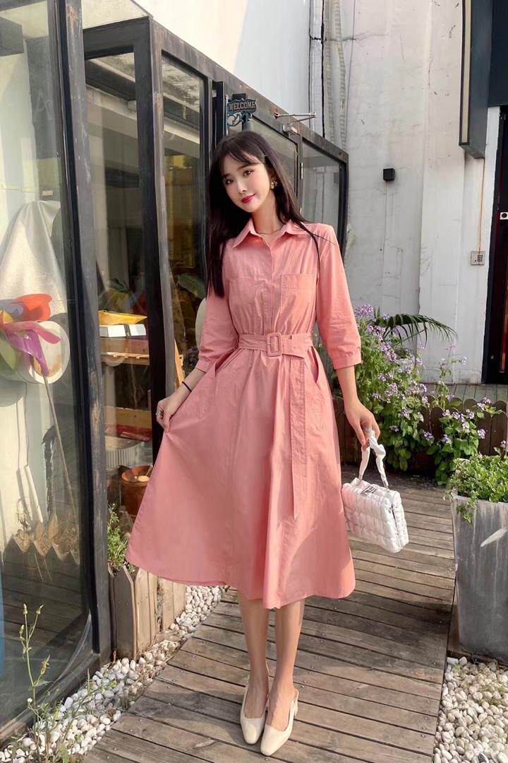 夏季收腰连衣裙，女装连衣裙，吉之红