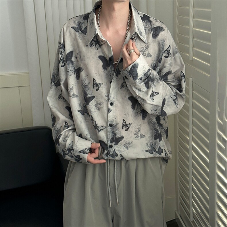 夏季现货印花短袖衬衣男潮牌冰丝花衬衫A351-AC25603-p55控89,男装T恤,电商A351