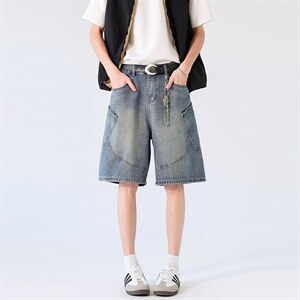 新款港风牛仔中裤男宽松直筒工装裤美式复古 XZ201- K508 P45，男装工装外套，星座201