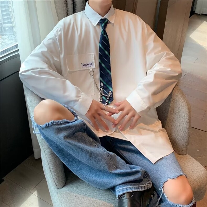 男春秋情侣宽松休闲衬衣送领带项链C030P35,男装衬衫,星座1116-2