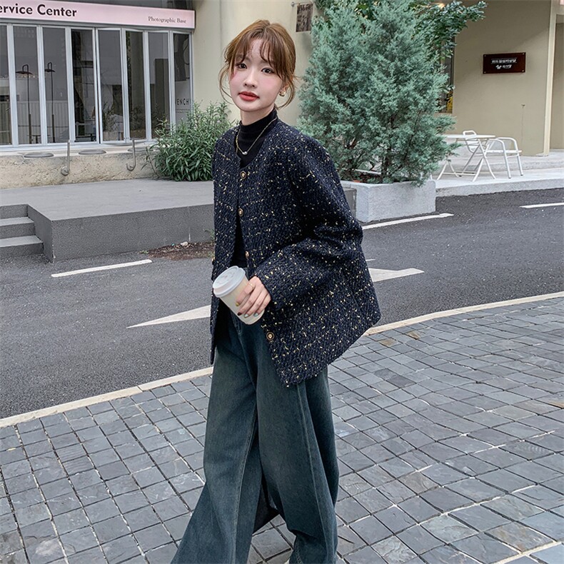 高级感法式小香风外套女2025春季新款名媛气质时尚粗花呢圆领上衣,女装羽绒服,慧峰
