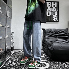 新款ins潮牌嘻哈炸街牛仔裤宽松直筒阔腿拖地长裤男女N5155-p45，男装牛仔裤，星座1008