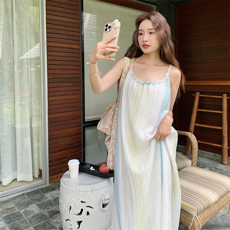 法式度假风吊带连衣裙女2025夏季新款温柔风气质绝美超仙无袖长裙,女装连衣裙,2C323