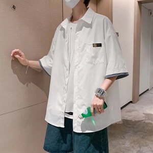 短袖衬衫春款男港风潮流C65P28图片