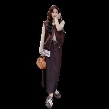 春装新款现货韩系休闲马甲半身裙两件套2112P185K288，女装套装/套裙，2C219