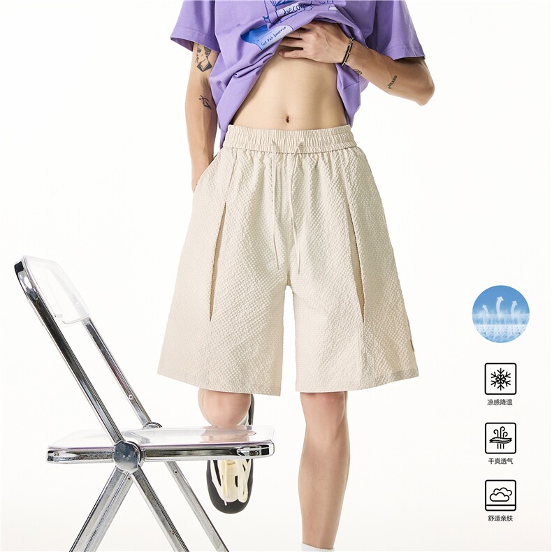 抖音品质夏季新款中缝宽松冰丝泡泡格短裤B315-K25541-特p25控48,男装牛仔裤,电商B315