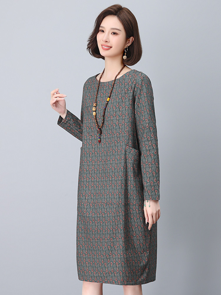 小个子棉麻直筒连衣裙春装大码妈妈中老年裙子宽松遮肚子气质短裙,女装连衣裙,依恋蒂丝