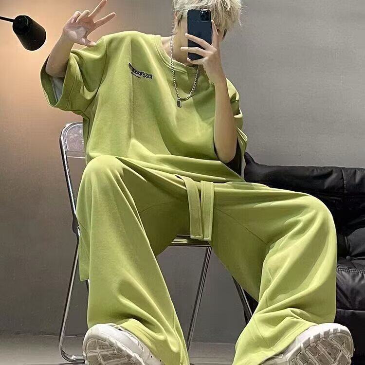 短袖T恤长裤运动休闲套装男士夏季新款情侣宽松潮流两件套，男装休闲套装，星座1210-1