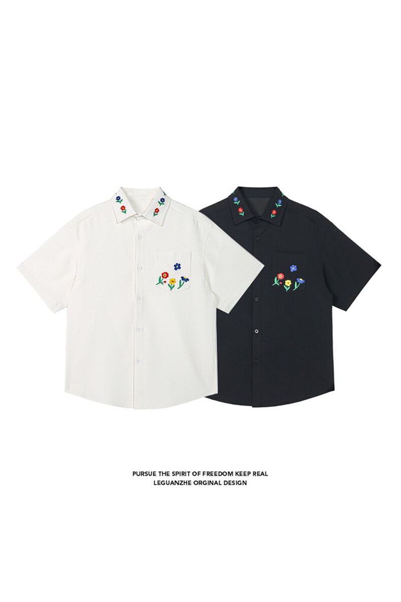2025夏季新款港风白底大码绣花帅气短袖衬衫M-5XHC25323-特P35,男装衬衫,电商A022