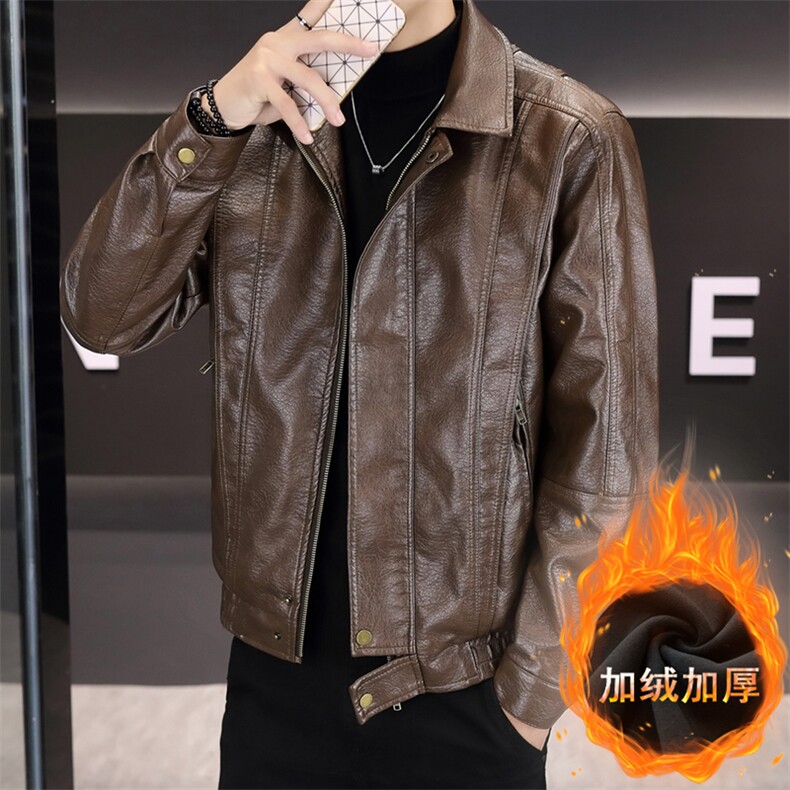 翻领加绒防寒青年机车皮衣男冬季时尚百搭痞帅气夹克休闲男士外套,男装夹克,星座914
