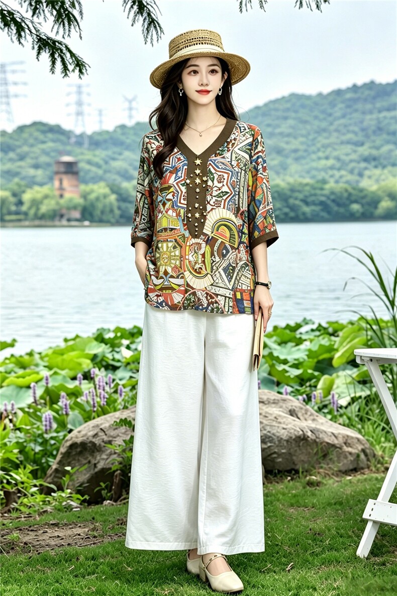 现货！天丝凉爽套装女夏季2026新款休闲慵懒松弛感时尚上衣阔腿,女装套装/套裙,衣之秀