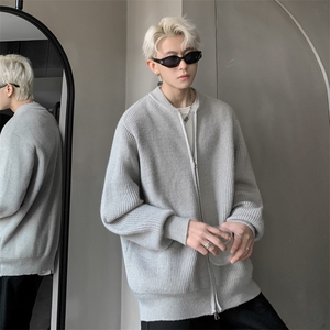 ! 棒球领双拉链开衫针织毛衣男 xh16-特p55图片
