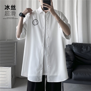 QT66 冰丝超滑夏天凉爽衬衣男装夏季半袖衬衫短袖2024新款图片
