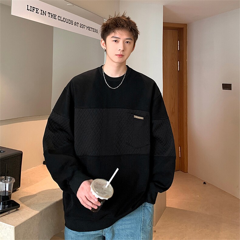 Q5174-TP40控价55秋季新款提花拼接口袋长袖圆领卫衣ins潮上衣男,男装卫衣,电商A102-1