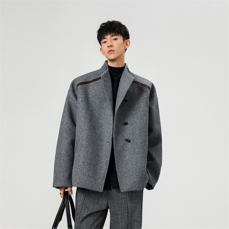 现货毛呢大衣男宽松潮牌韩版小众设计痞帅呢子外套FY216，男装毛呢大衣，星座903-1