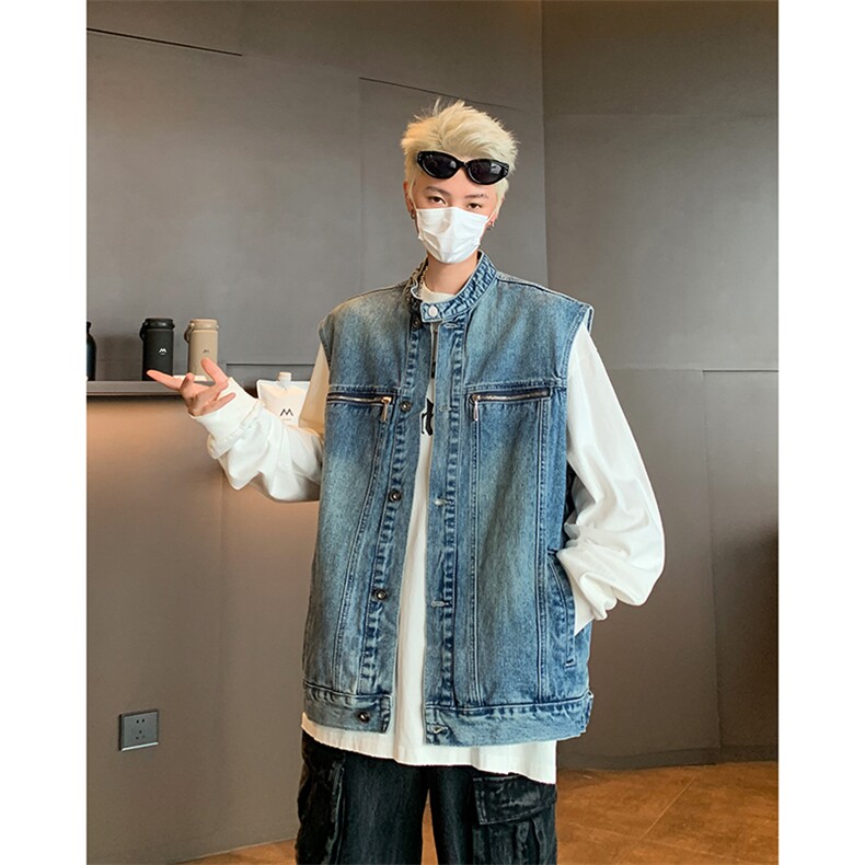 秋款男牛仔立领马甲工装拉链背心牛仔无袖坎肩外套MJ606P65，男装背心/马甲，星座1013-1