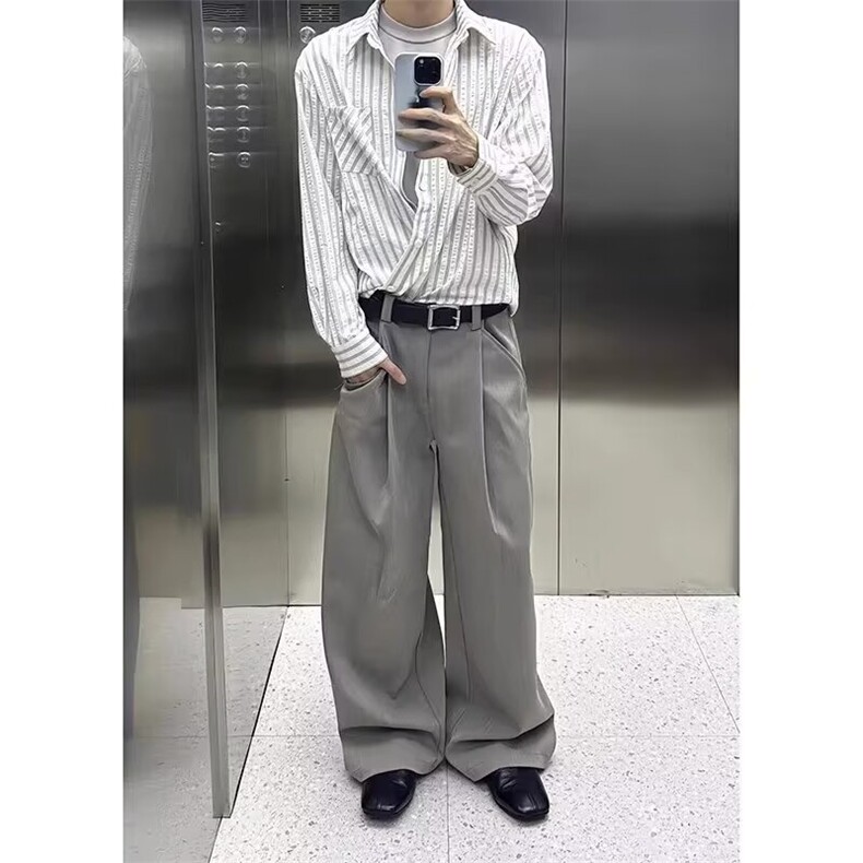 港风秋冬款男女竖条纹衬衫长袖衬衣外套cs591P40,男装衬衫,星座1013-1