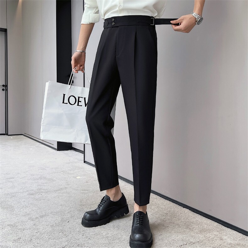 夏轻熟风高级感纯色垂感侧扣休闲小西裤抖音男裤K16/P80控108，男装西裤，电商A243