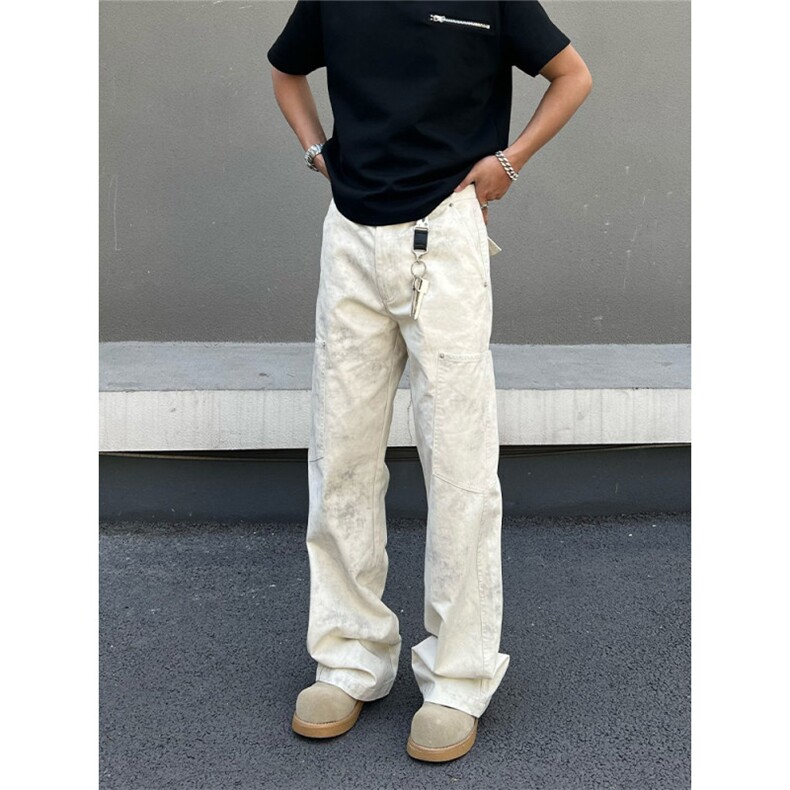 1506/QM11880/P58美式大理石暗纹工装裤显瘦堆积宽松休闲长裤,男装工装外套,星座1506