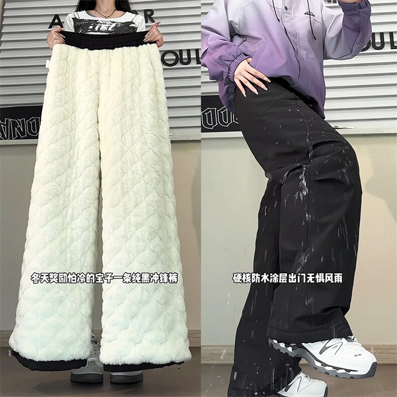 加绒加厚防水防污休闲裤宽松葫芦纹保暖裤子 D52146-TP60108图片