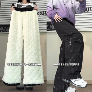 加绒加厚防水防污休闲裤宽松葫芦纹保暖裤子 D52146-TP60108图片