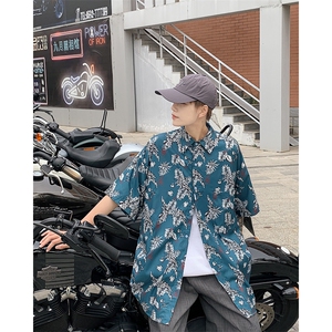 特P29控58 夏季冰丝港风男宽松版扎染短袖衬衫CS10图片