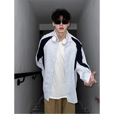 Q7-P39日系cityboy港风竖条纹衬衫男女高级感长袖，男装衬衫，电商B323A