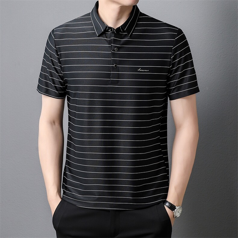 短袖T恤男薄款翻领条纹上衣夏季中年商务休闲体恤衫XY3801-P73，男装Polo衫，星座1105-3