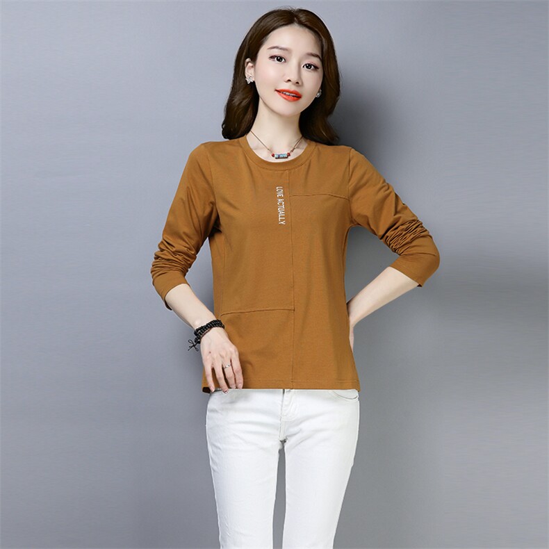 潮流气质舒适时尚T恤圆领2021年春季印花直筒长袖，女装T恤，独衣靓