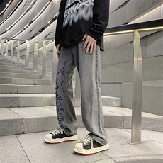 潮牌英文字母刺绣微喇叭牛仔裤男春季做旧牛仔长裤子N0545-P45，男装牛仔裤，星座308B-1