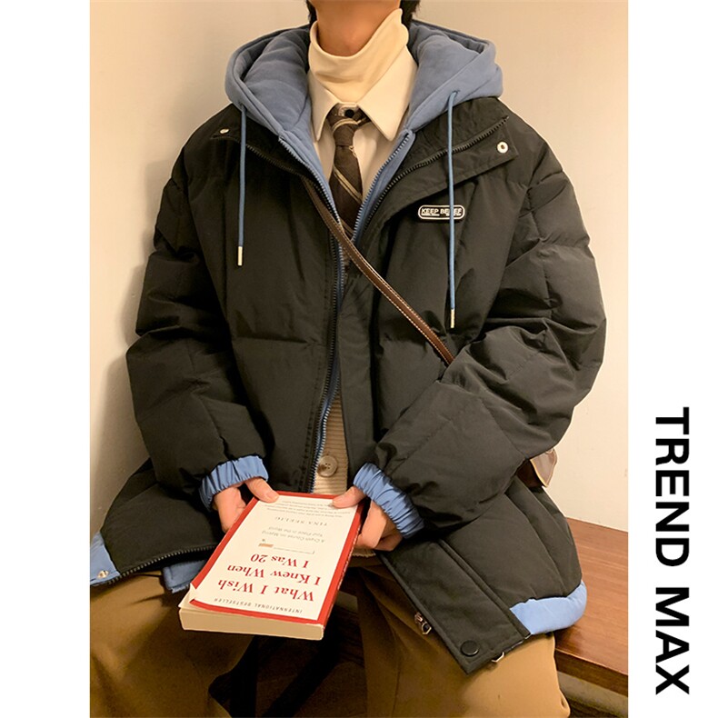 主推十万现货新款韩版假两件港风连帽宽松保暖棉衣外套MY9039-P80图片