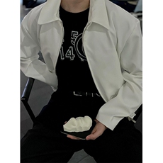 白色短款外套潮高级感行政翻领夹克美式复古棒球服JK642特P60，男装夹克，星座908-1