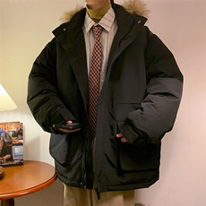 港风2026新品冬季宽松撞色棉服派克服毛领冬装加厚外套D009-P145，男装棉衣，星座717