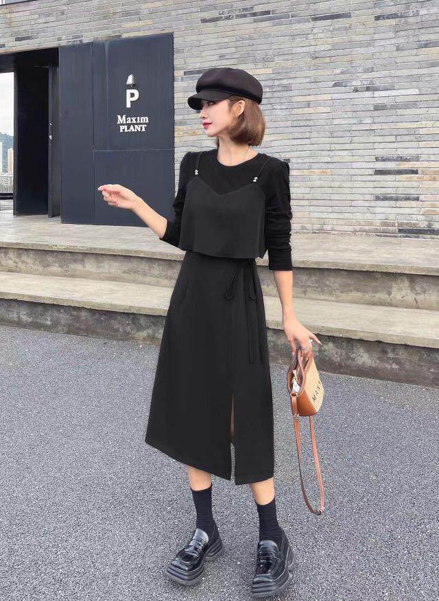 [现货]秋装假两件套连衣裙，两色、四个尺码，女装连衣裙，依柏璐(1F)