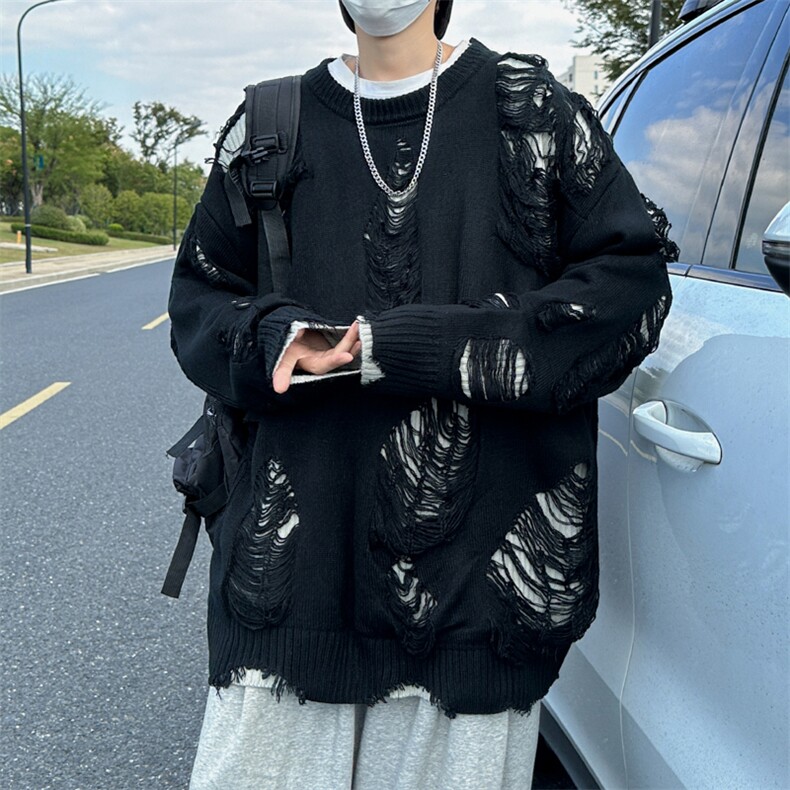 破洞毛衣男宽松潮流日系休闲开叉针织衫线衣外套外穿MY0724-P48,男装针织衫/毛衣,星座308B-1