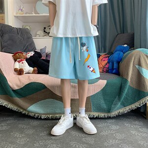 HD74165-P22 华夫格短裤男大码宽松五分裤男直筒中裤图片