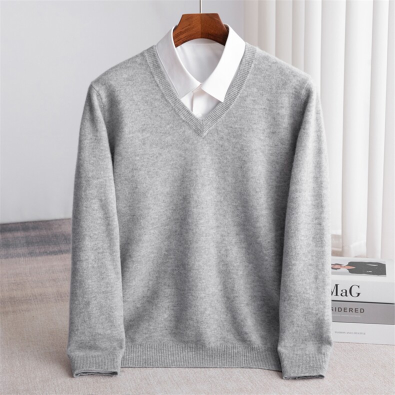 时尚男士V领长袖羊毛衫高品质保暖毛衣简约百搭商务休闲款，男装羊毛衫，端硕羊绒