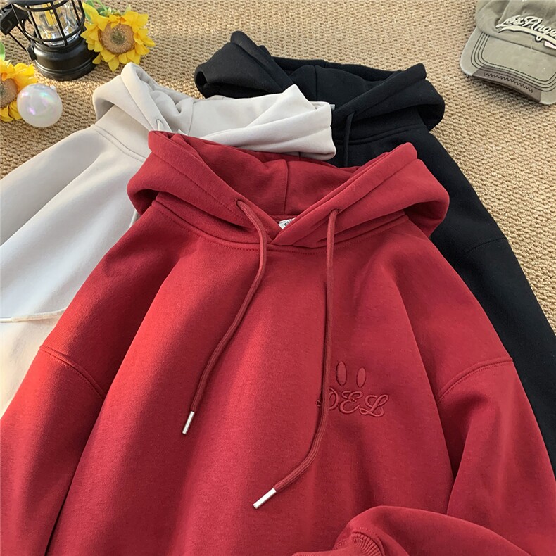 秋装刺绣宽松连帽卫衣D309BCC09P55加绒两色黑色白花灰P60，男装卫衣，电商D309B