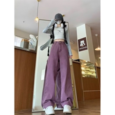 牛仔裤男士韩版潮流高街帅气紫色2024秋冬ins宽松长裤RK2168-P40，男装牛仔裤，星座412-3