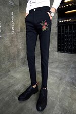 A450-K538P40加绒50发型师裤子修身绣花小脚裤休闲裤北模，男装休闲裤，星座1904A