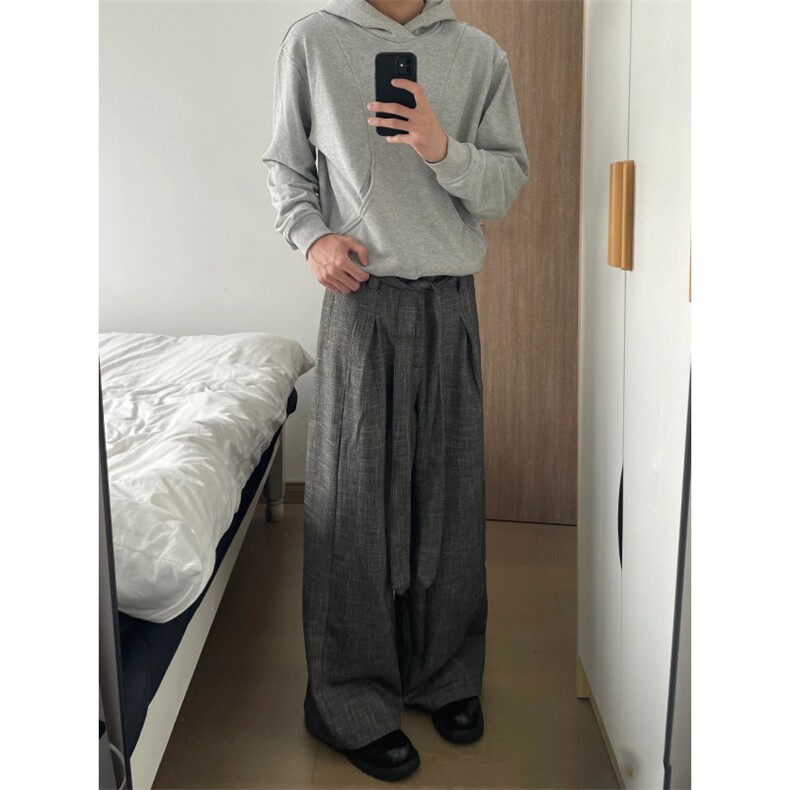 网图~老钱风竹节纹面料直筒休闲裤（带腰带）CK778/P55,男装休闲裤,电商B350